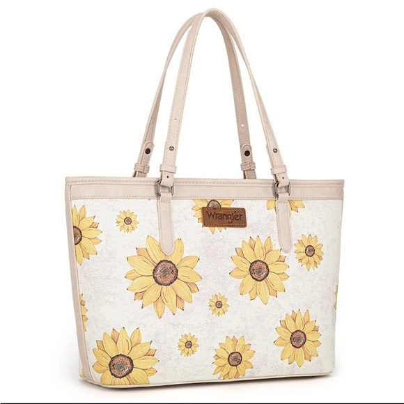 Wrangler Handbags - Wrangler Sunflower Pattern Tote - Cream and Yellow